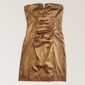LE CHATEAU Gold Satin Ruched Strapless Dress, Cocktail Mini Dress, Size S